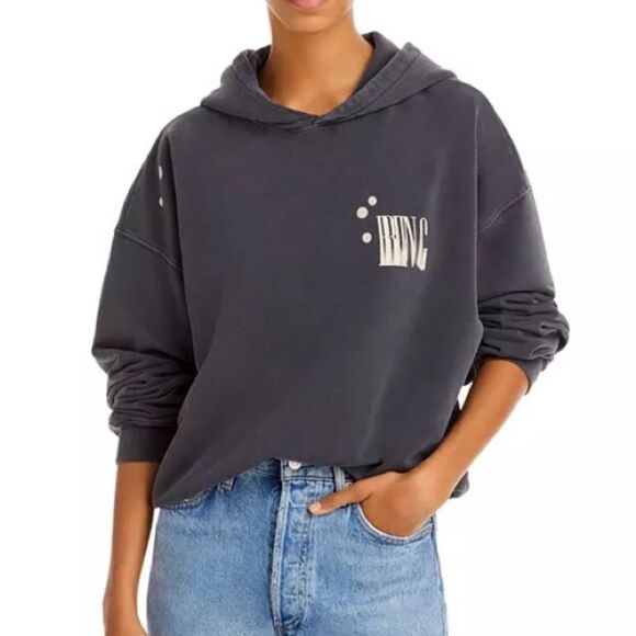 Anine Bing Alec Splatter Vintage Black Hoodie - Picture 2 of 11